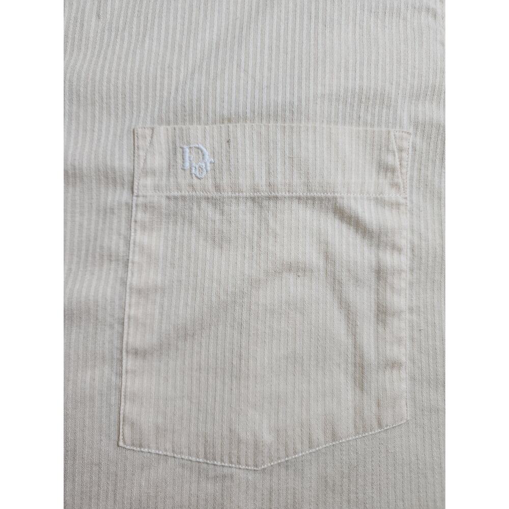 Christian Dior Vintage Short Sleeve Shirt 15 M/L Cream Yellow Pin Stripe Preppy - Picture 4 of 9